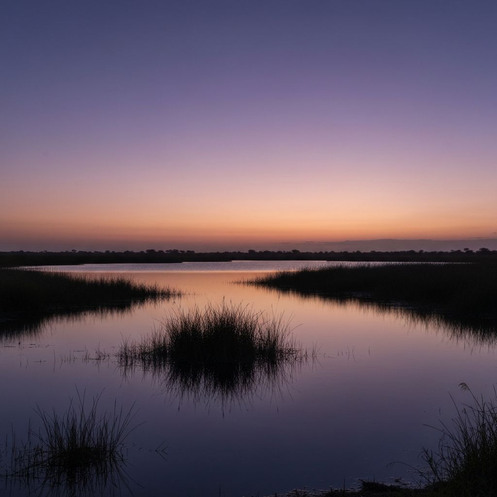 Tranquil Zimbabwean wetland at dusk